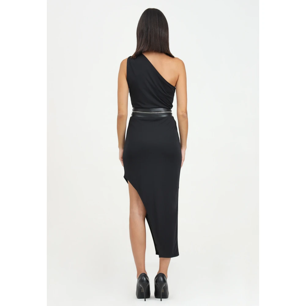 PATRIZIA PEPE Zwarte Asymmetrische One-Shoulder Jurk Black Dames
