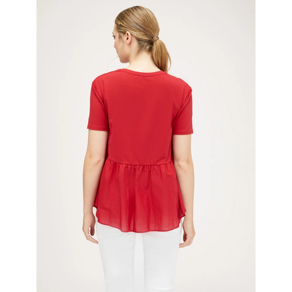 Motivi Katoenen T-shirt met Gaze Ruche Red Dames