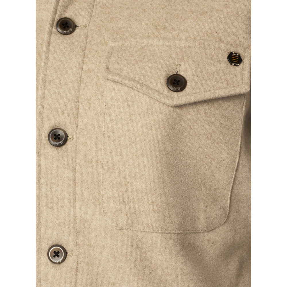 No Excess Melange Button Closure Overshirt Beige Heren