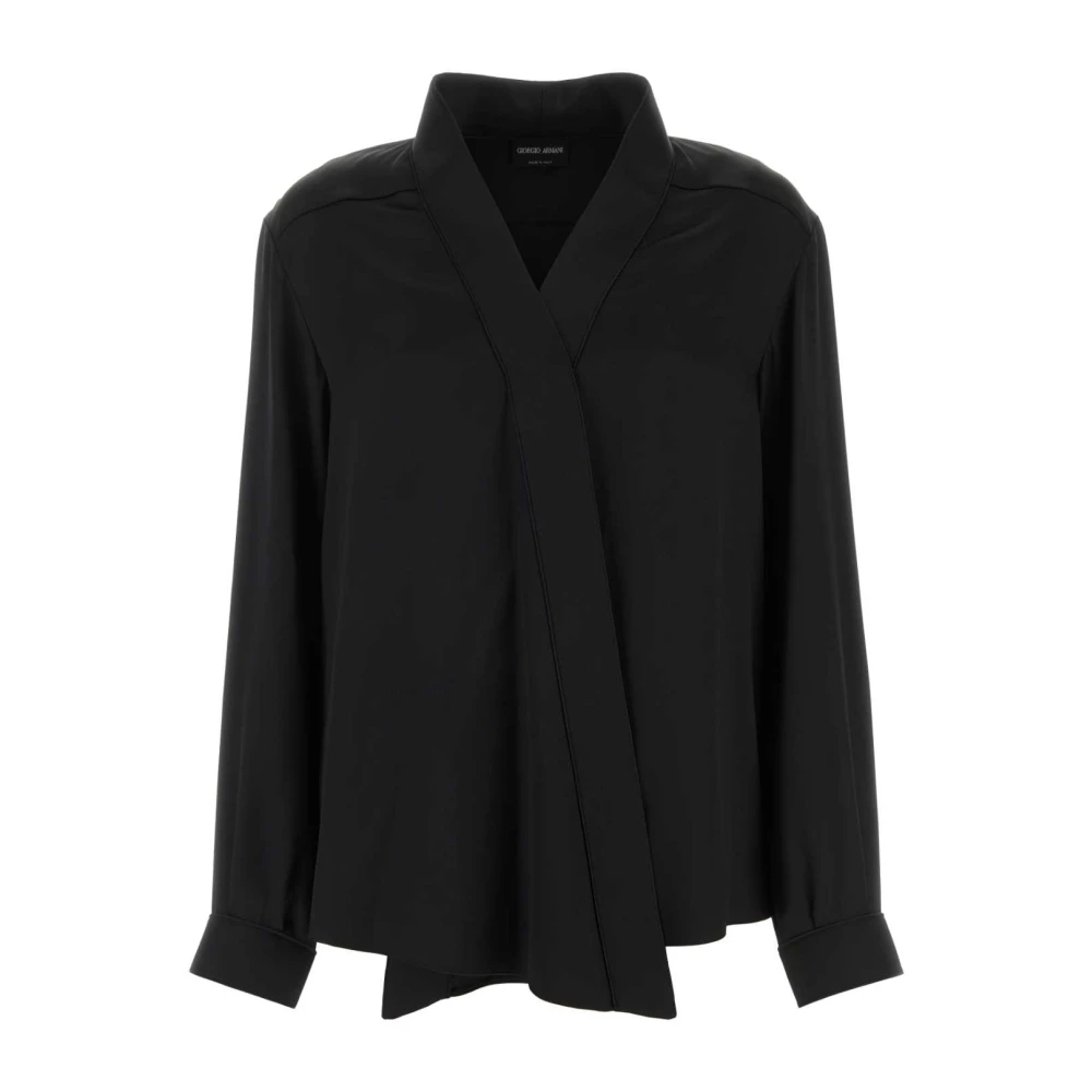 Giorgio Armani Elegante Zwarte Satijnen Shirt Black Dames