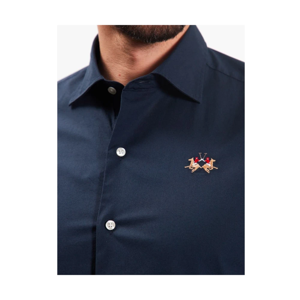 LA MARTINA Blauw Katoenen Overhemd met Borduursel Blue Heren