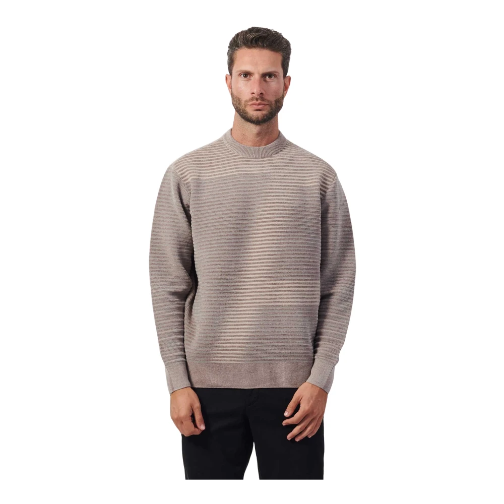 Armani Exchange Beige Crewneck Sweater met Contrastdetails Gray Heren