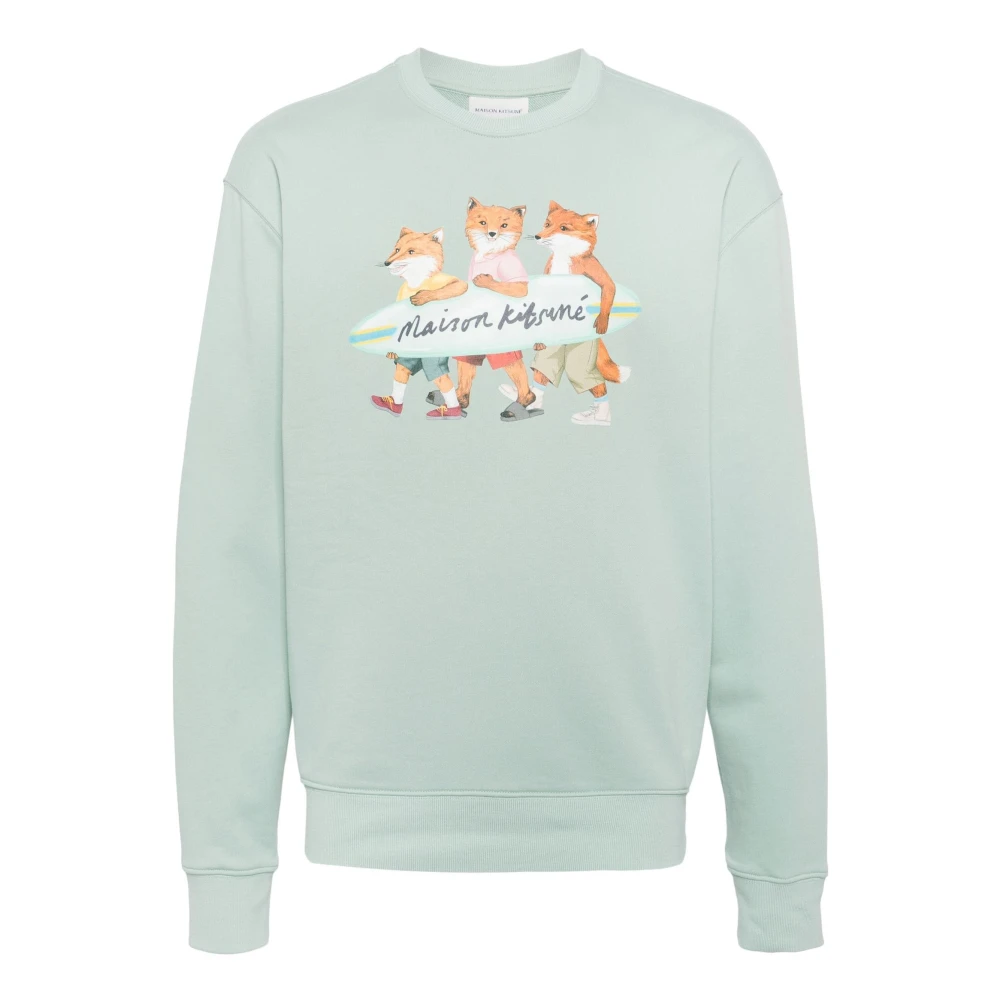 Maison Kitsuné Groene Vos Katoenen Sweatshirt Green Heren