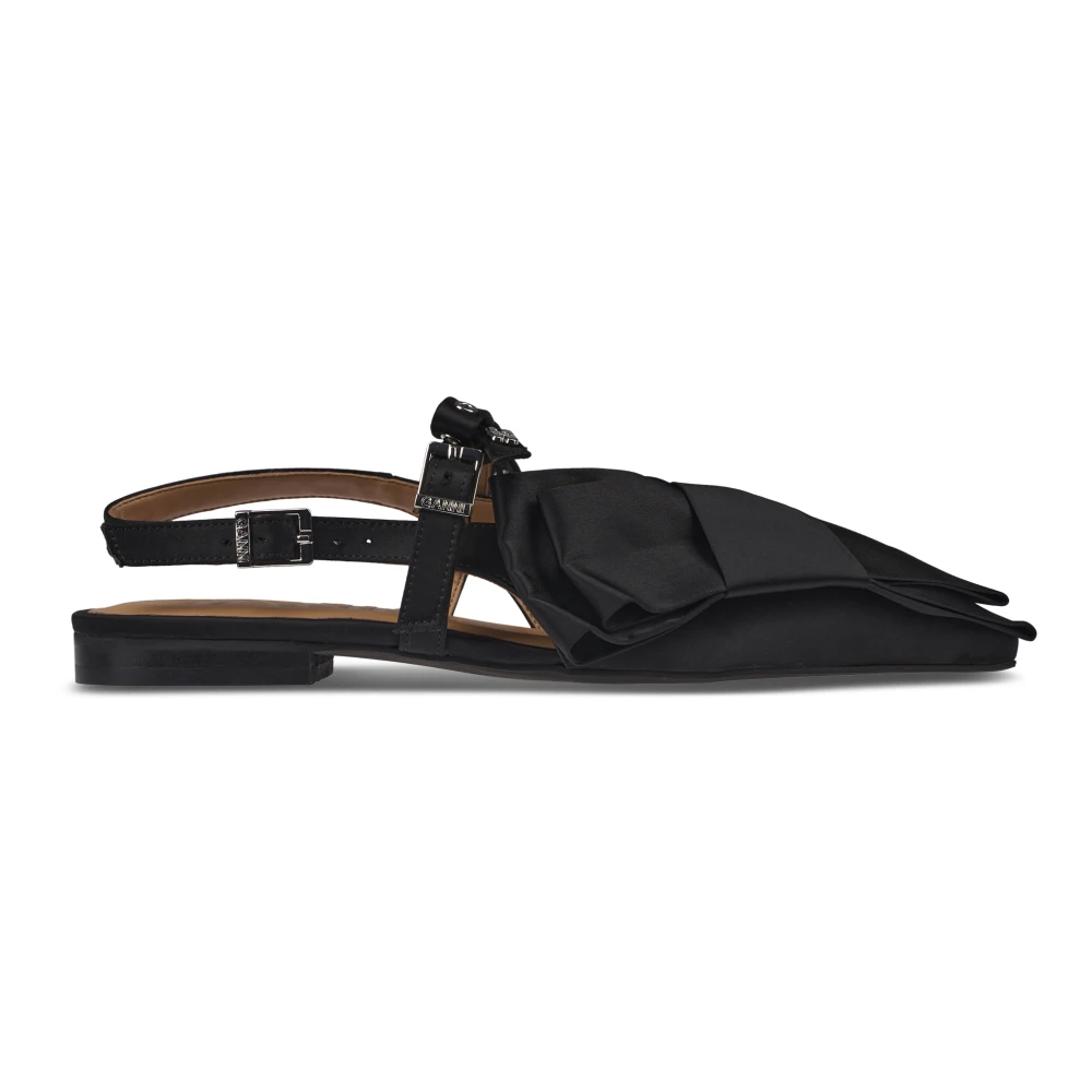 Ganni Women's Black Big Bow Ballerina Flat Shoes