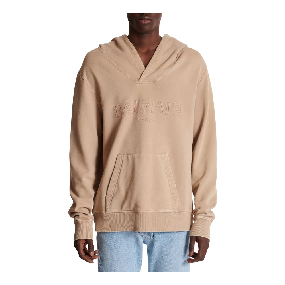 Balmain Hoodie met vintage borduursel Beige Heren