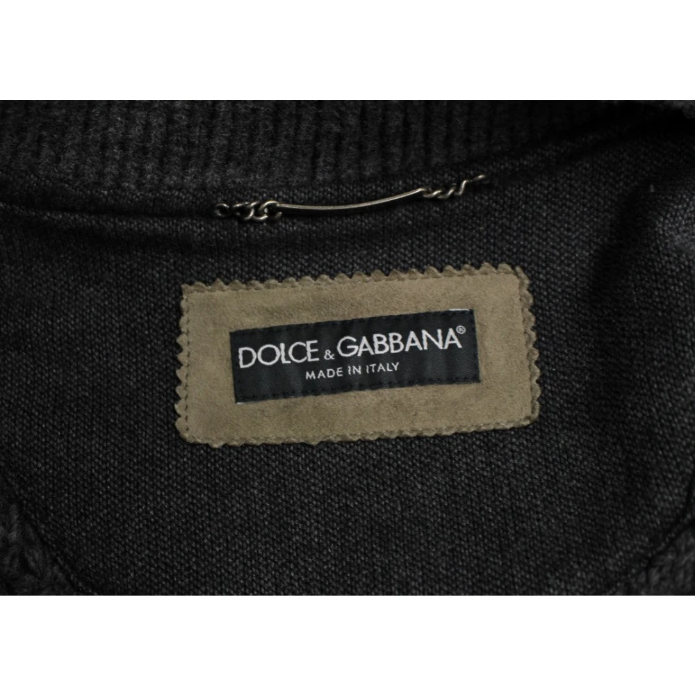 Dolce & Gabbana Elegante Leren en Wollen Jas Brown Heren
