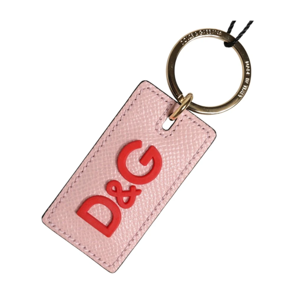 Dolce & Gabbana Unisex Pink Keychains, One Size, Calf Leather Logo Metal Ring Keychain