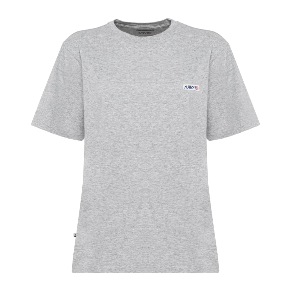 Autry Women's Gray Cotton Half-Sleeve Logo T-Shirt - T-Shirts - Xs - Tops