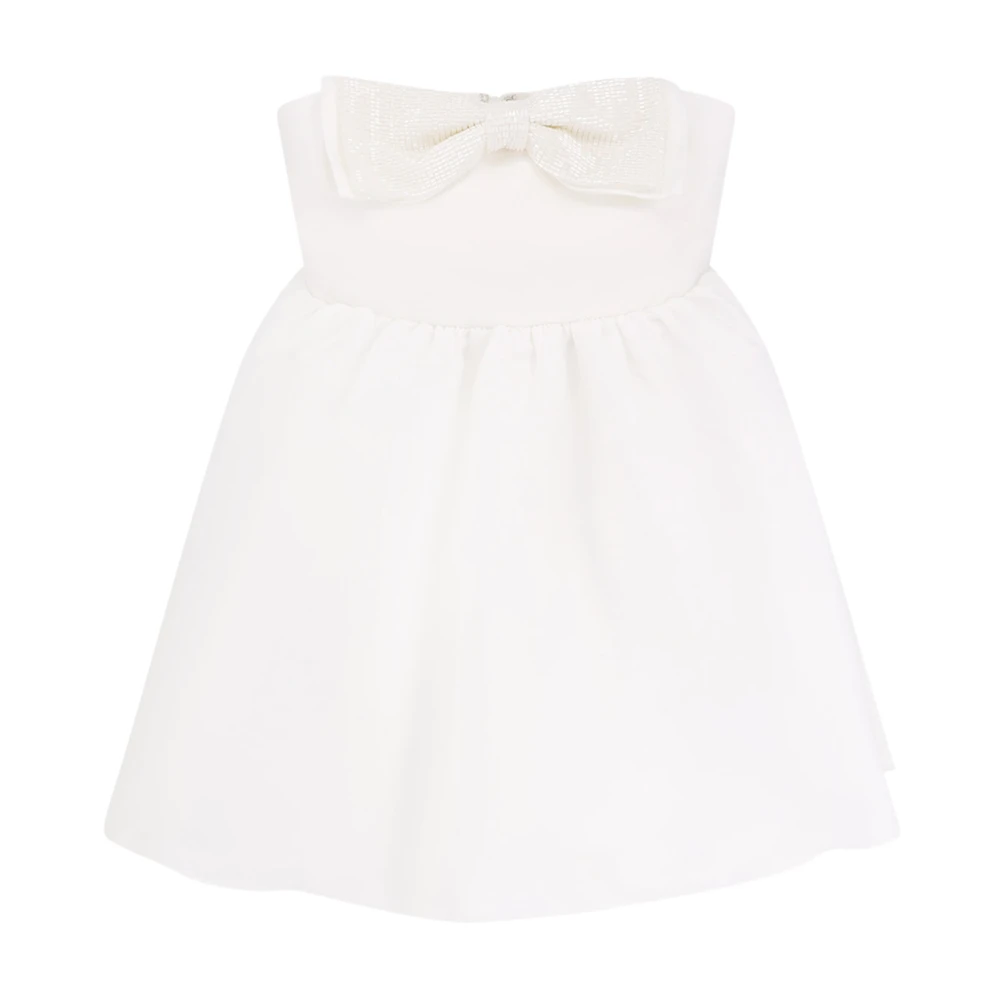 Self Portrait Women's White Party Dresses, M, Taffeta Décolleté Dress With Bow