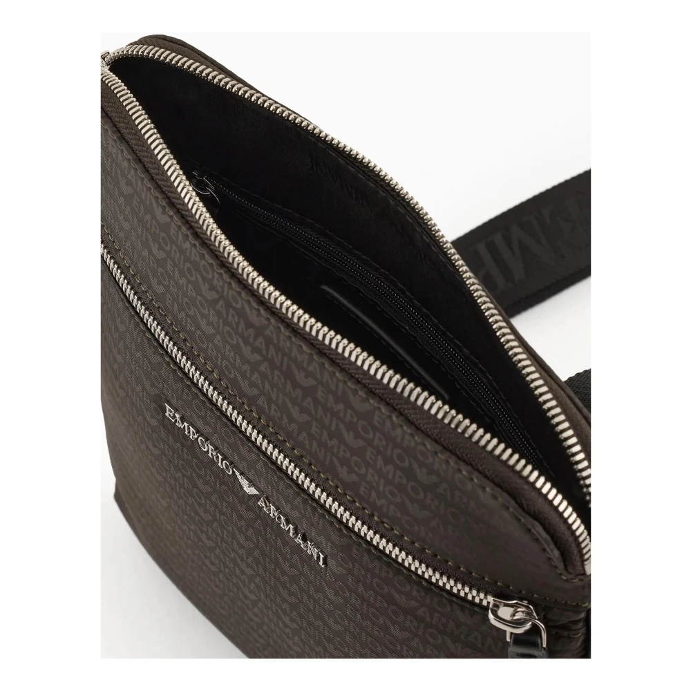 Emporio Armani Logo Jacquard Schoudertas met Rits Green Heren