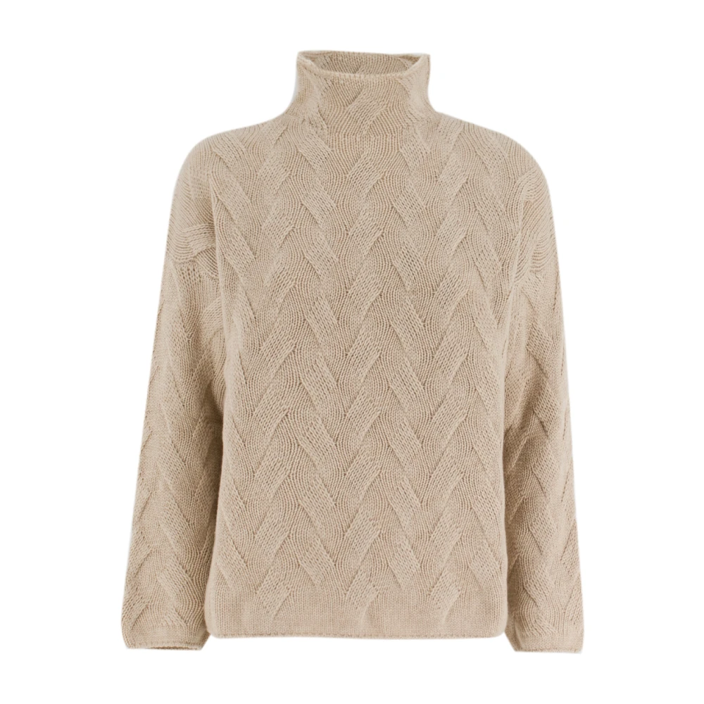 Le Tricot Perugia Gezellig Gebreide Hoge Kraag Jumper Beige Dames