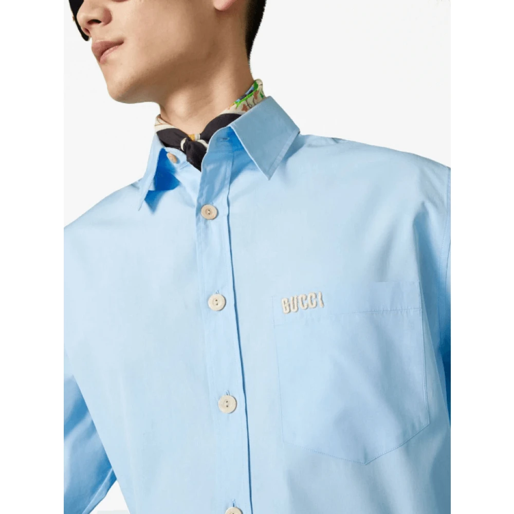 Gucci logo-geborduurd shirt met korte mouwen Blue Dames