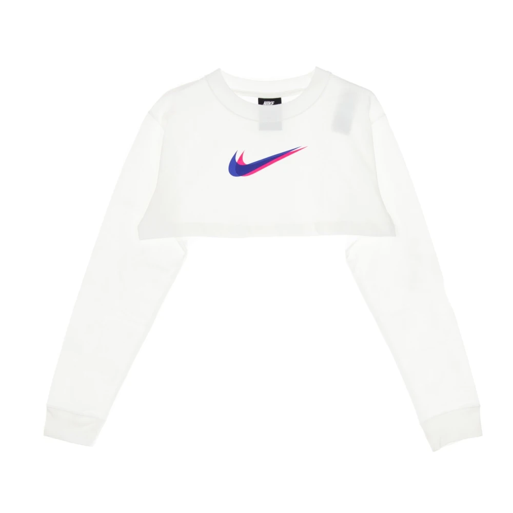 Nike Korte Mouw Crop Top met Swoosh Print White Dames