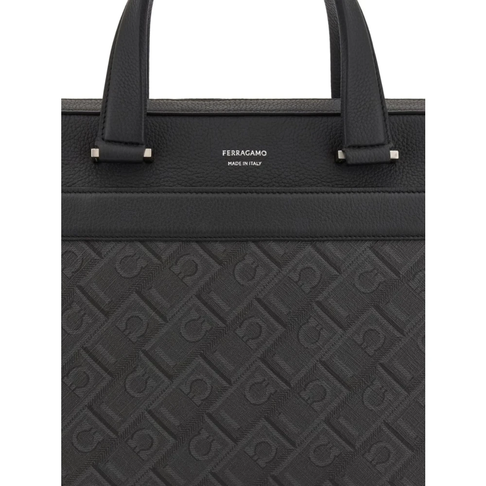 Salvatore Ferragamo Geëtst Logo Zwart Leren Handtas Black Heren