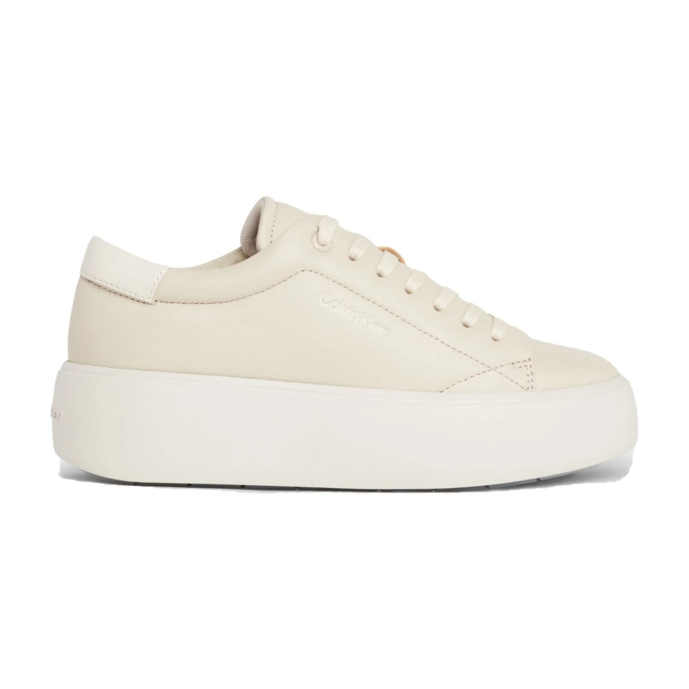 Calvin Klein Women's Beige Sneakers, 8 Uk, Lace-Up Flatform Trainers