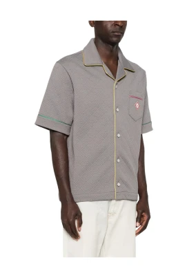 Monogram Jacquard Kortärmad Skjorta med Camp Collar