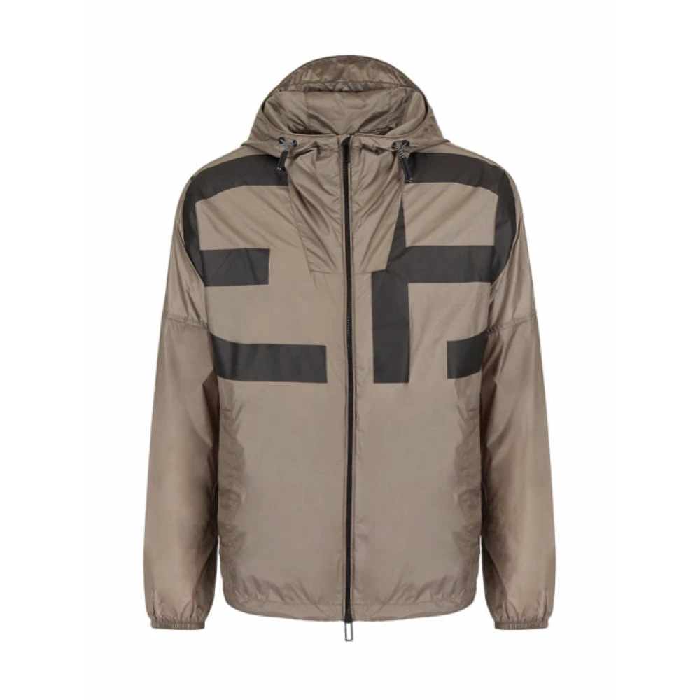 Armani Nylon Hoodie met Logo Beige Heren