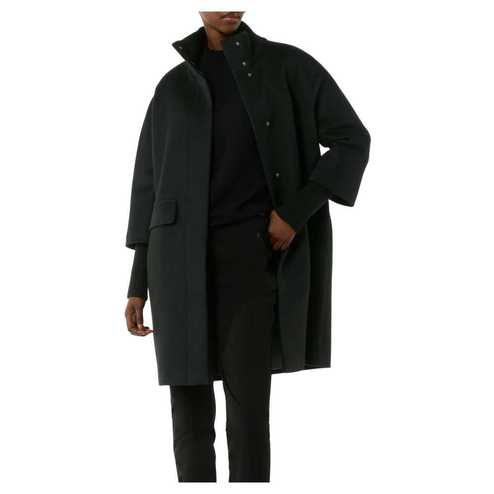 comma Gebreide Kraag Wollen Cape Jas Black Dames