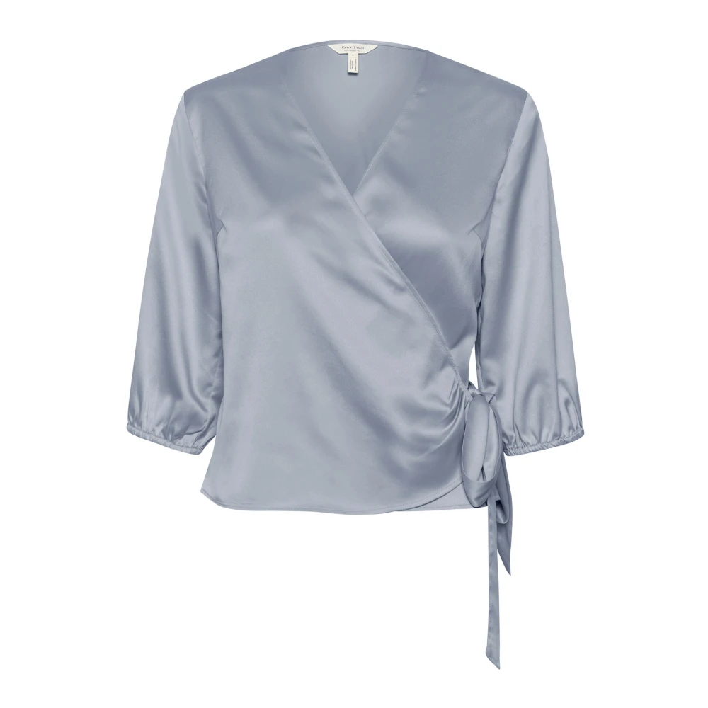 Part Two Elegant Wrap-Blus med 3/4-ärmar Gray, Dam