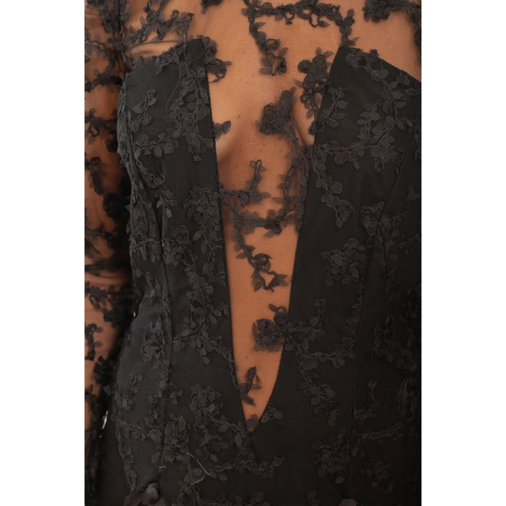 Babylon Quilted Petals Sheer Top Dress Black Dames