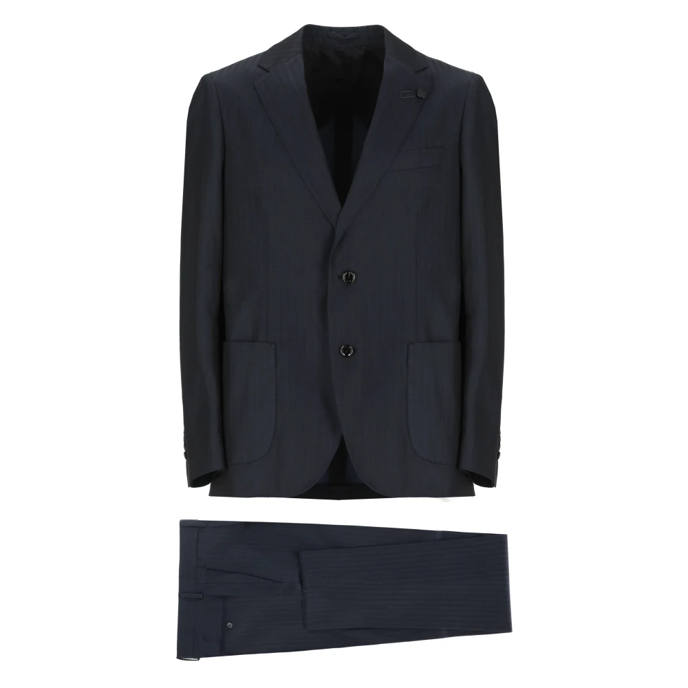 Lardini Blauw Katoenen Dubbelborstig Pak met Peak Revers Blue Heren