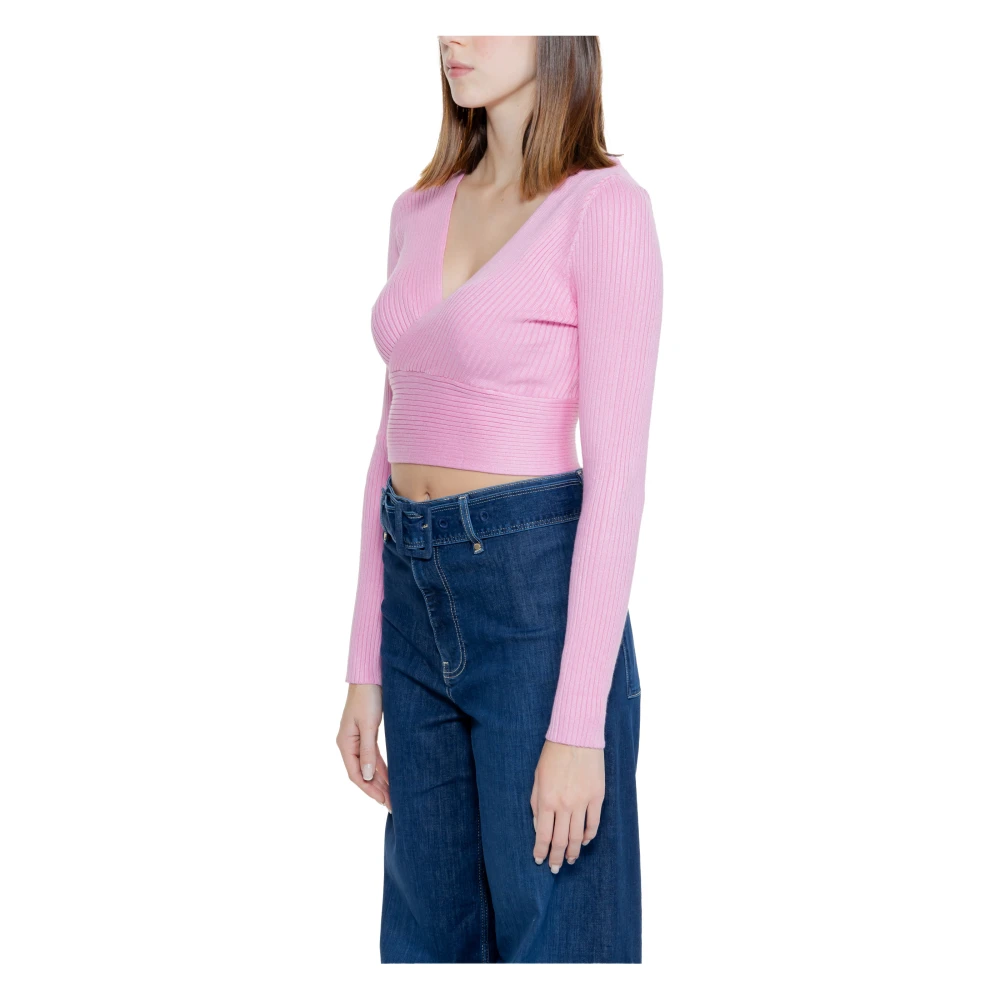 Only Roze V-hals Lange Mouw Top Pink Dames