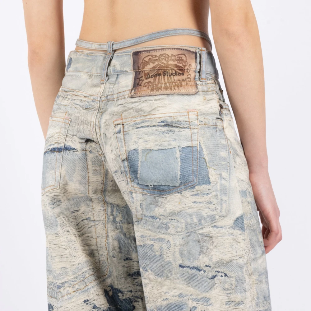 Acne Studios Gedrukte Jeans Flare Enkel Lengte Blue Dames