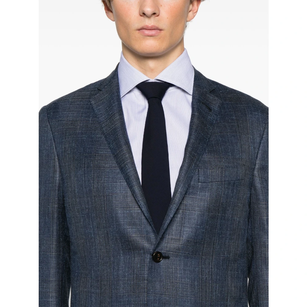 Corneliani Luxe Wol Zijde Linnen Jas Blue Heren