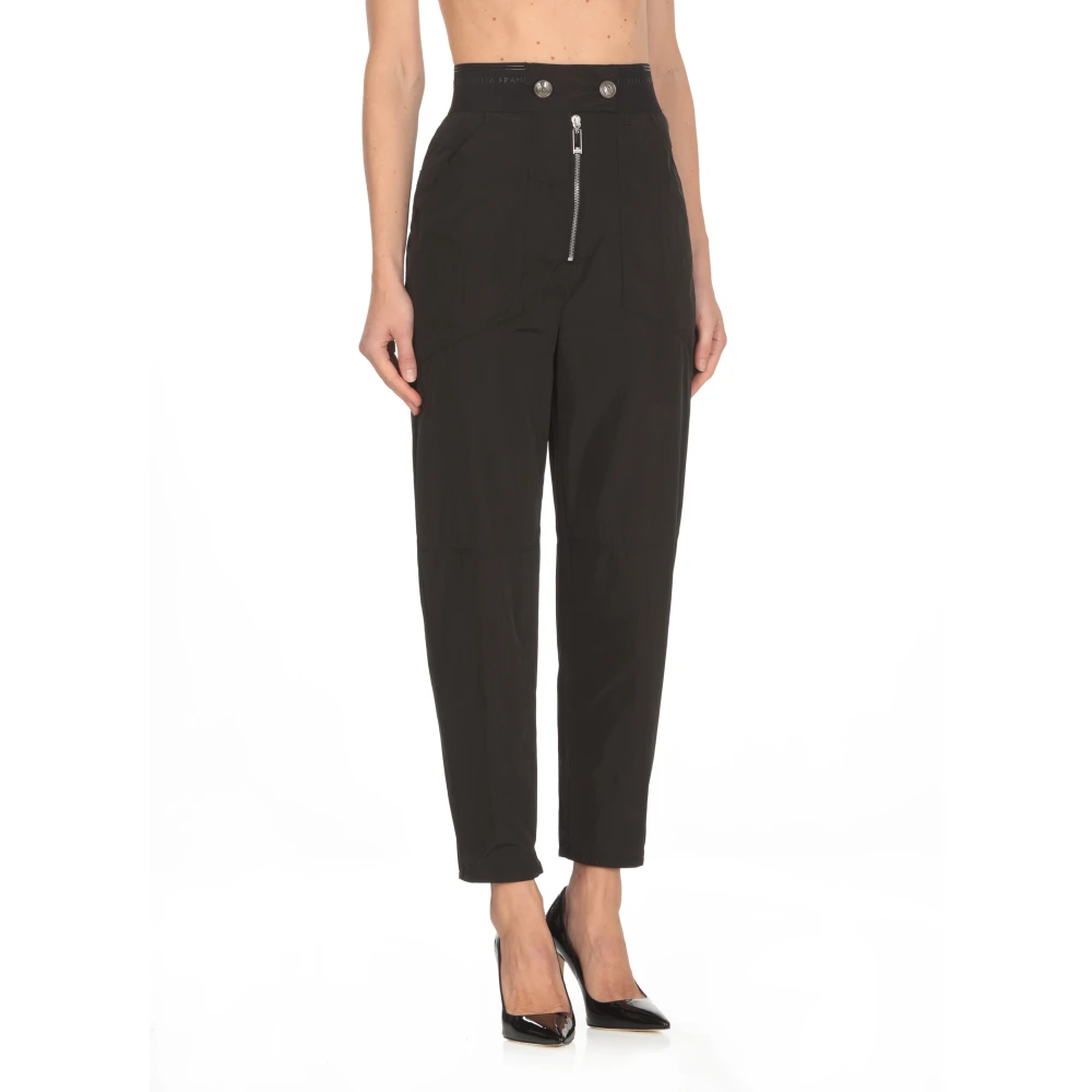 Elisabetta Franchi Zwarte technische stofbroek met logo Black Dames