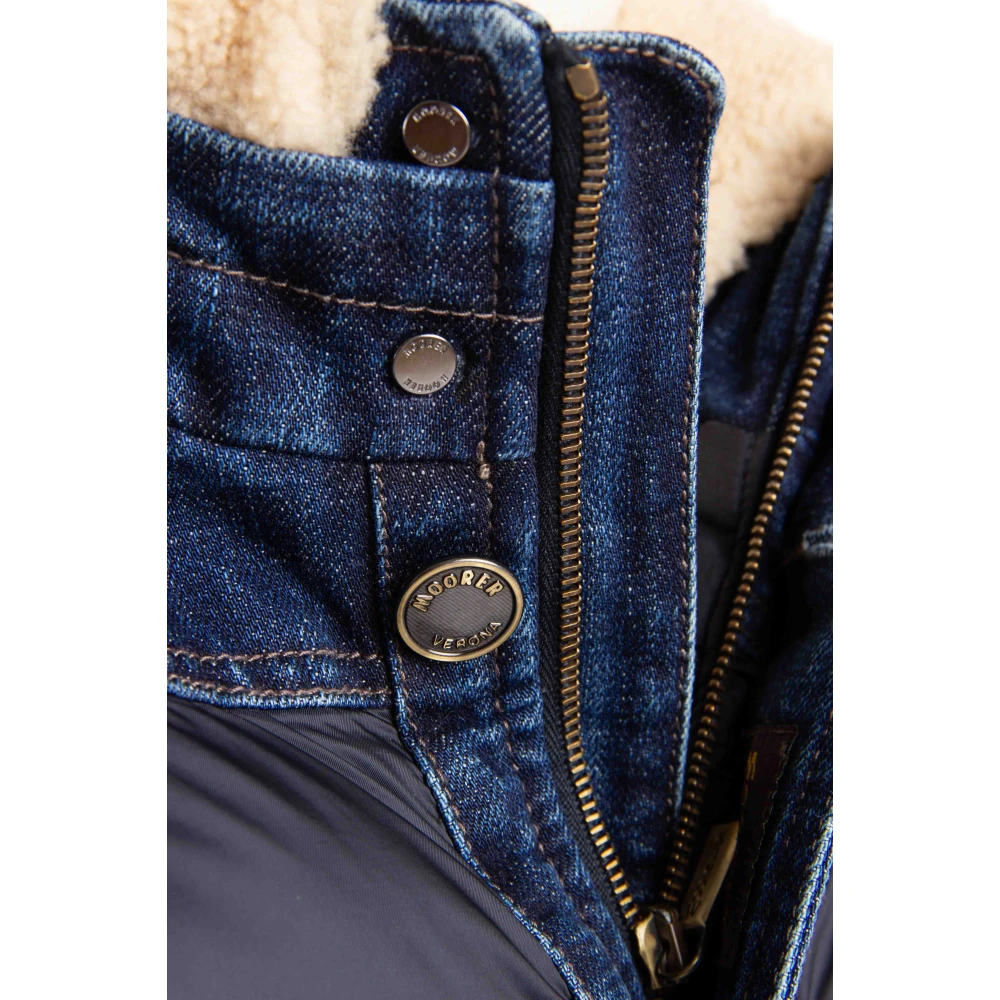 Moorer Blauwe Puffer Bomber met Denim Details Blue Heren