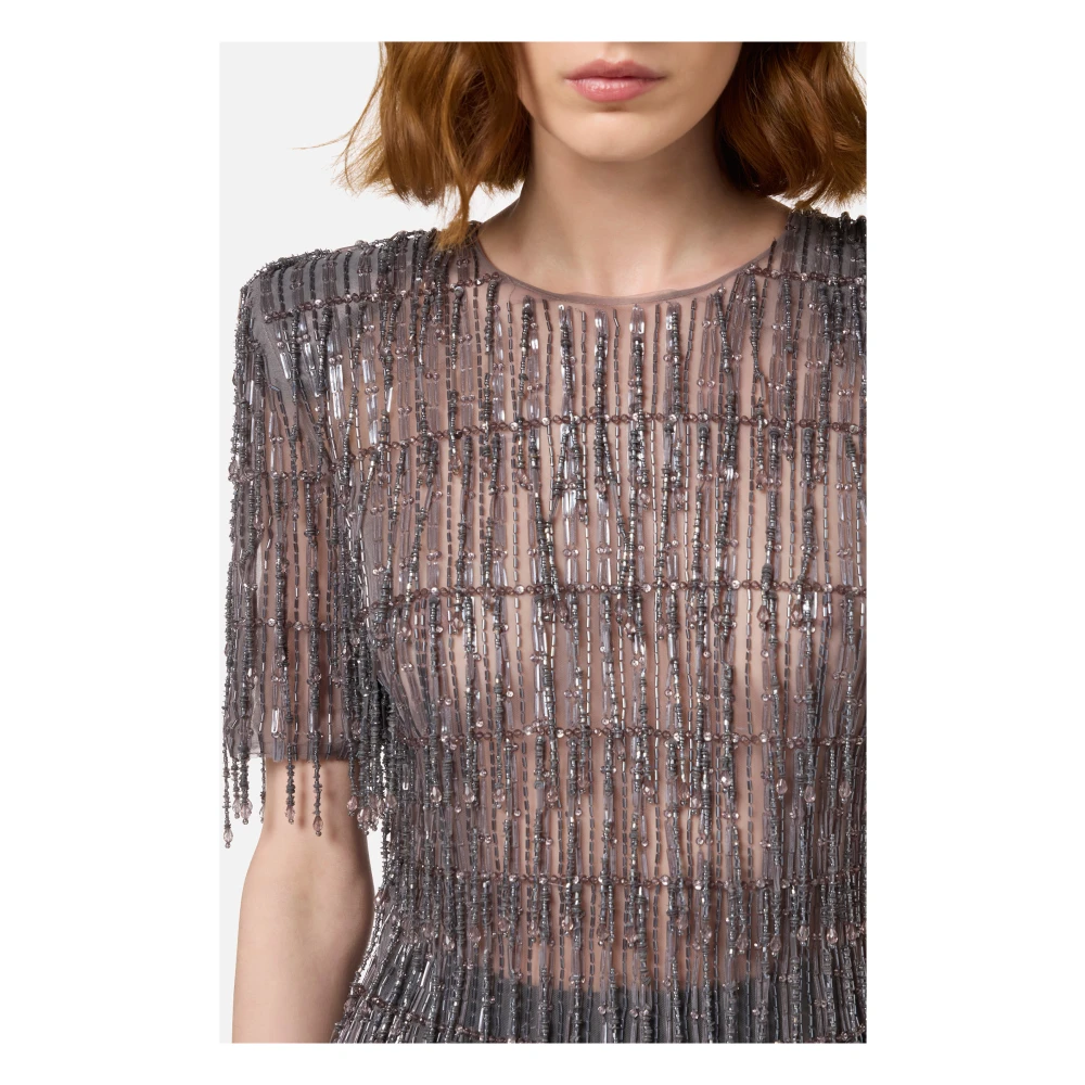 Elisabetta Franchi Handgeborduurde tule minijurk met pailletten Gray Dames