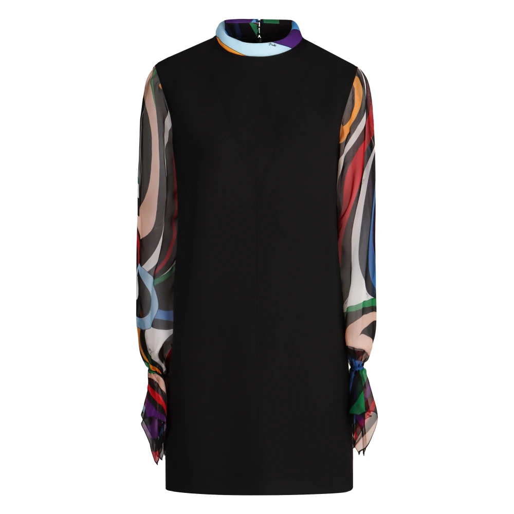 EMILIO PUCCI Zwarte Minijurk met Printmouwen Black Dames