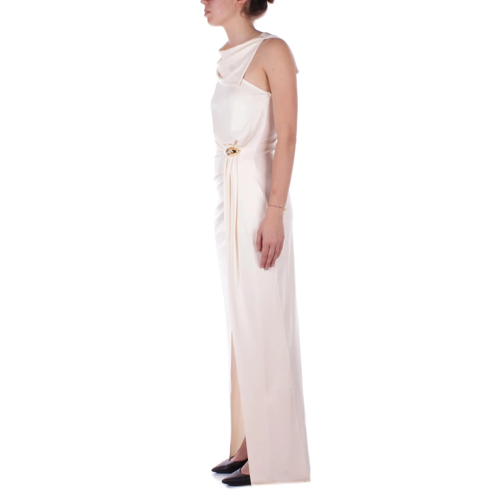 Elisabetta Franchi Rode Loper Versierde Slimme Jurk Beige Dames