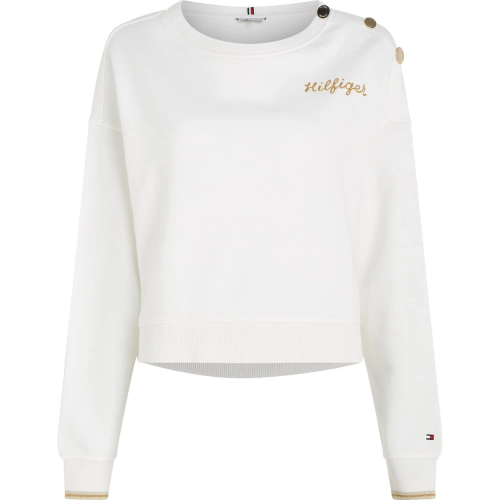 Tommy Hilfiger Elegante Sweatshirt met Knopen en Borduursel White Dames