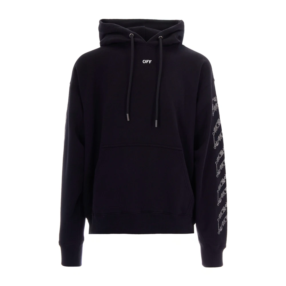 Off White Men's Black Hoodies, S, Chain Araldic Arrow Skate Hoodie