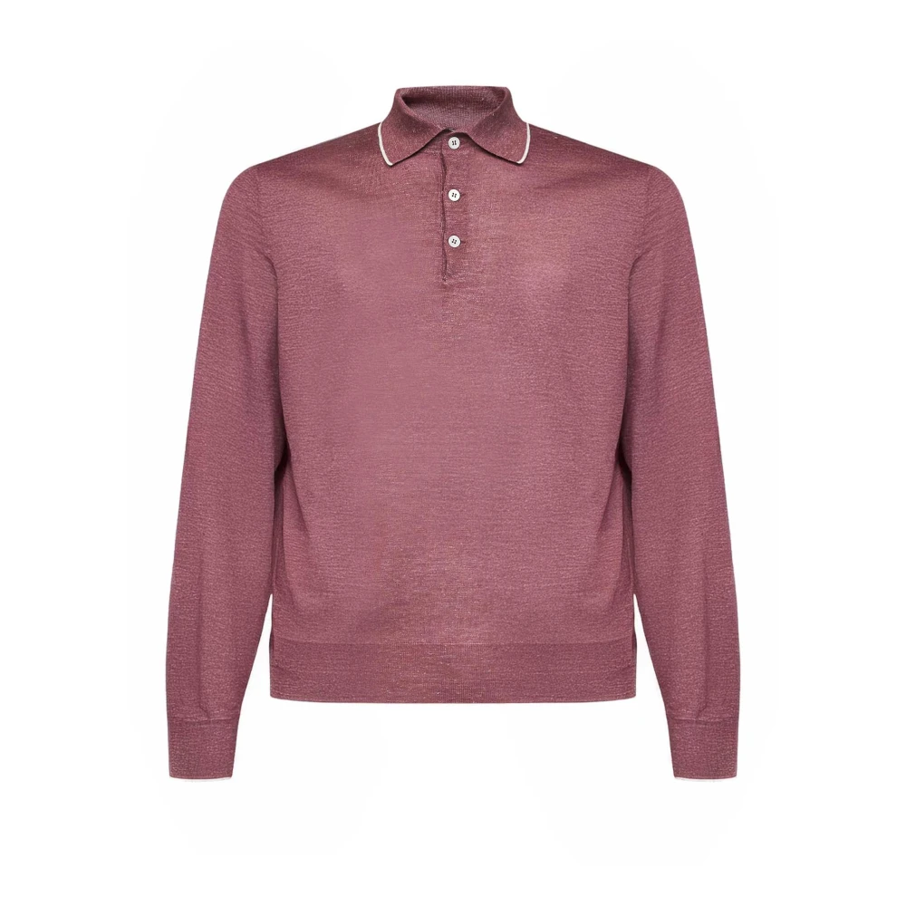 Brunello Cucinelli Men's Pink Trim-Detail Polo Shirt - Polo Shirts - M - Tops