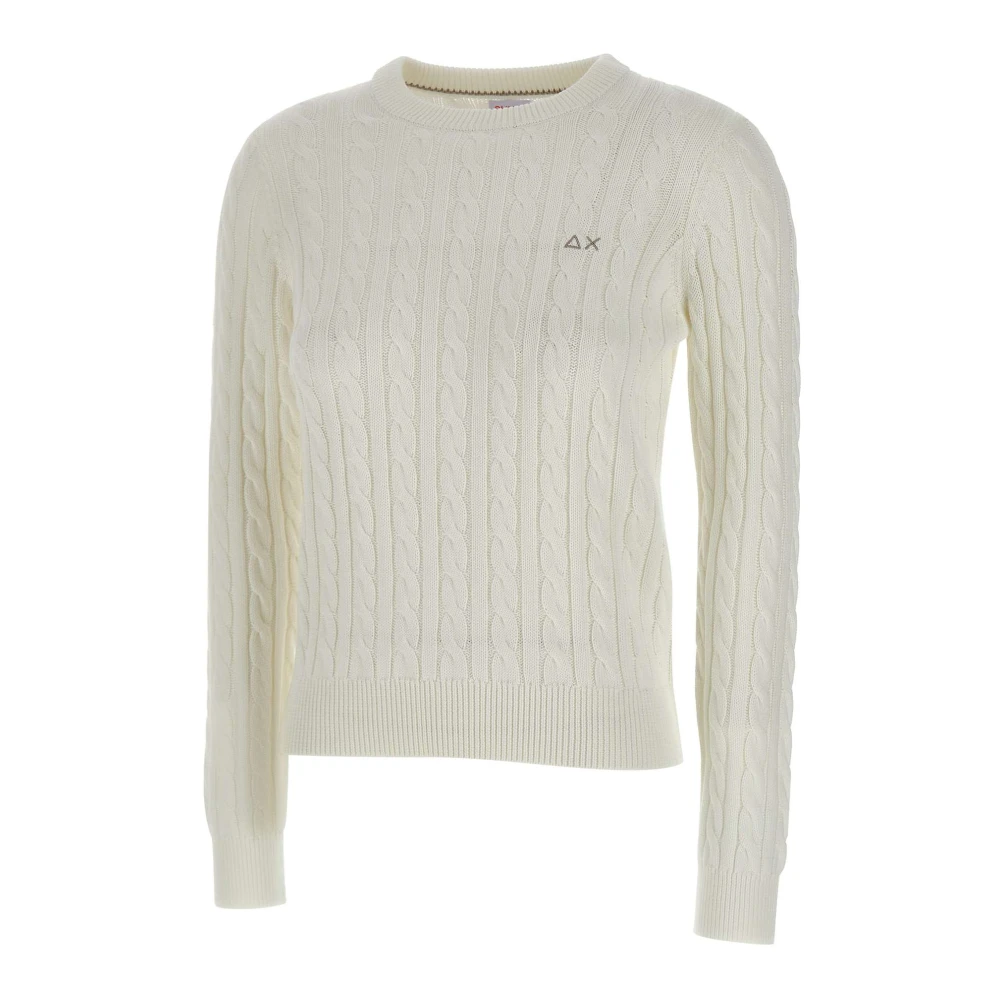 Sun68 Women's White Round-Neck Knitwear, Xl, Cable Knit Jumper
