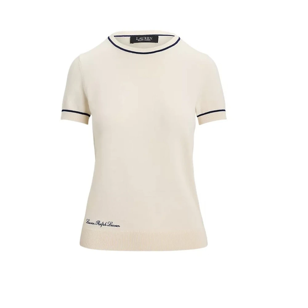 Ralph Lauren Kvinno Beige Stickade Tröjor Dam, S, Vesta Rundhalsstickad Tröja