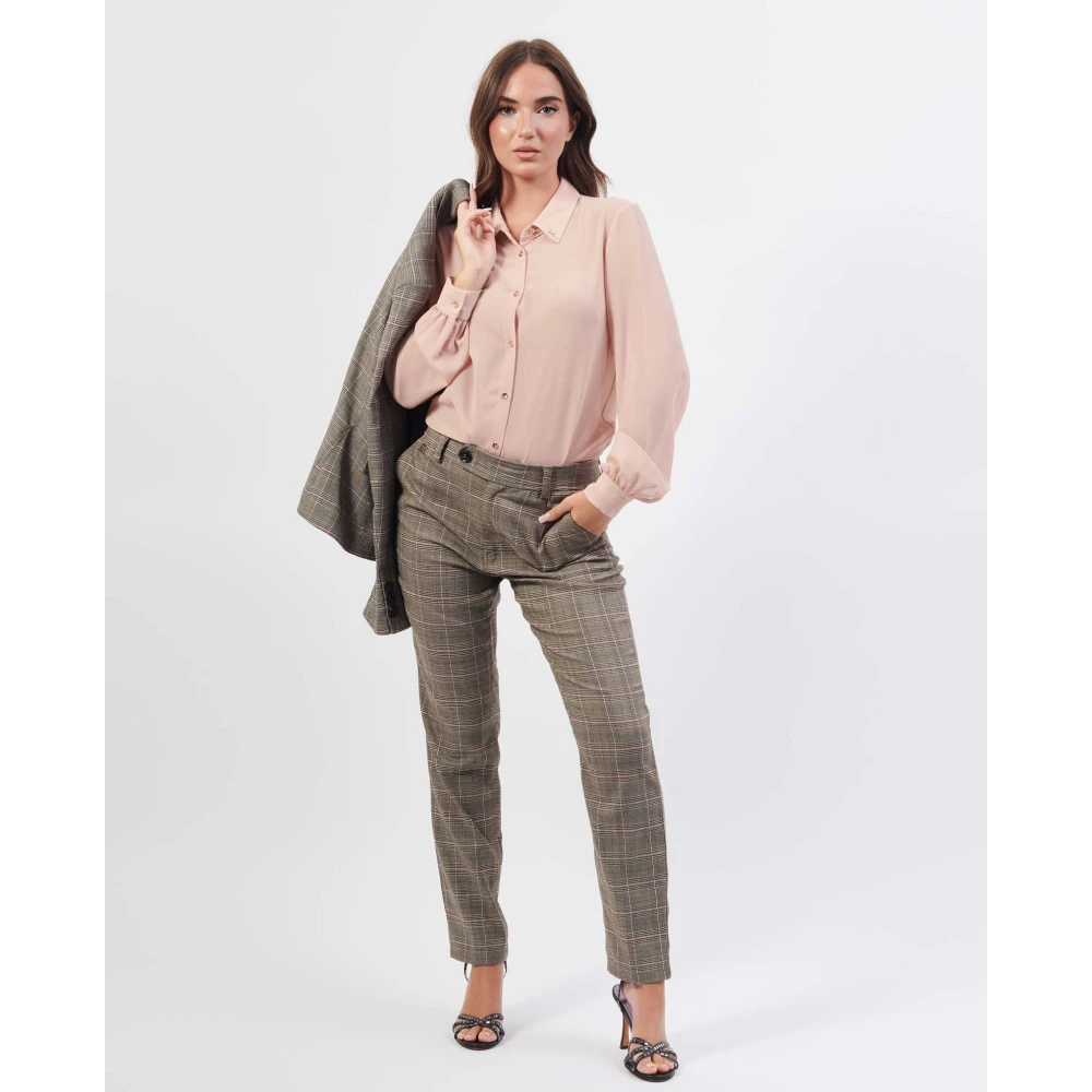 Fracomina Geruite Slim Fit Broek Multicolor Beige Dames