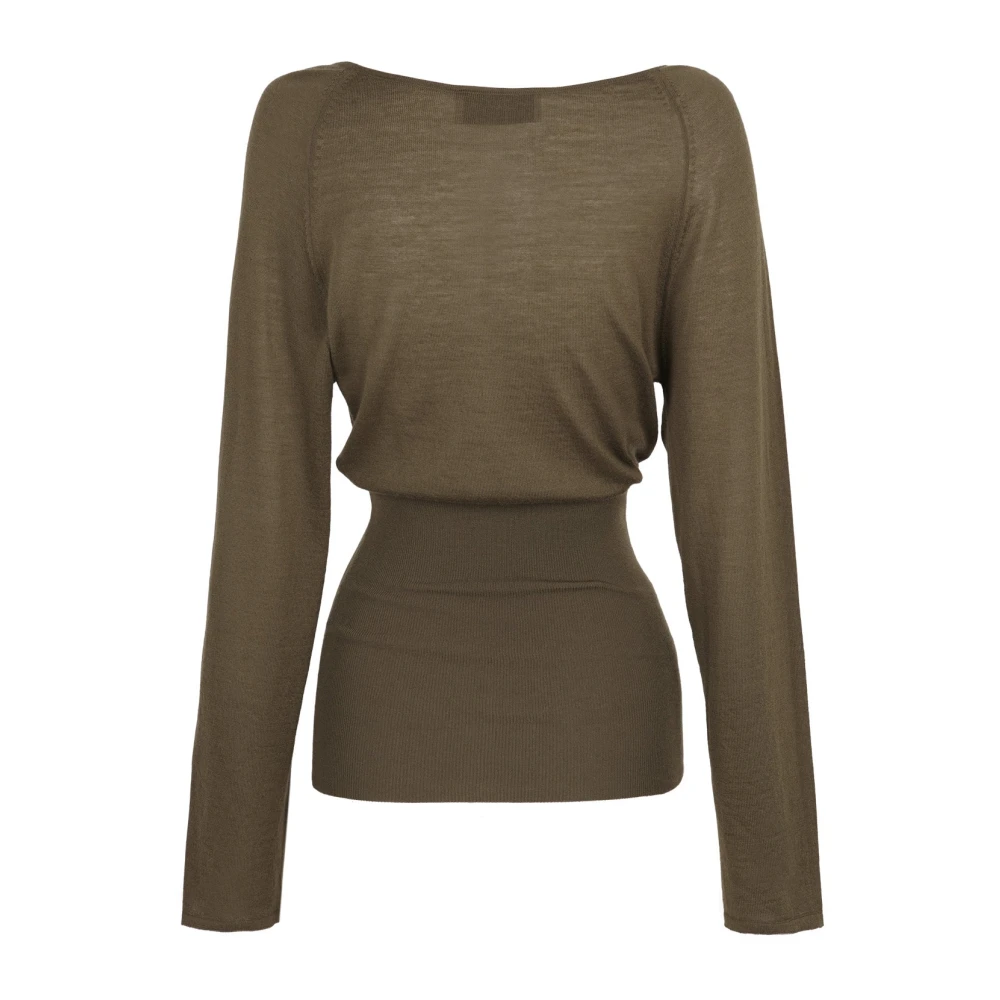 Cortana V-hals Kasjmier Top in Khaki Green Dames