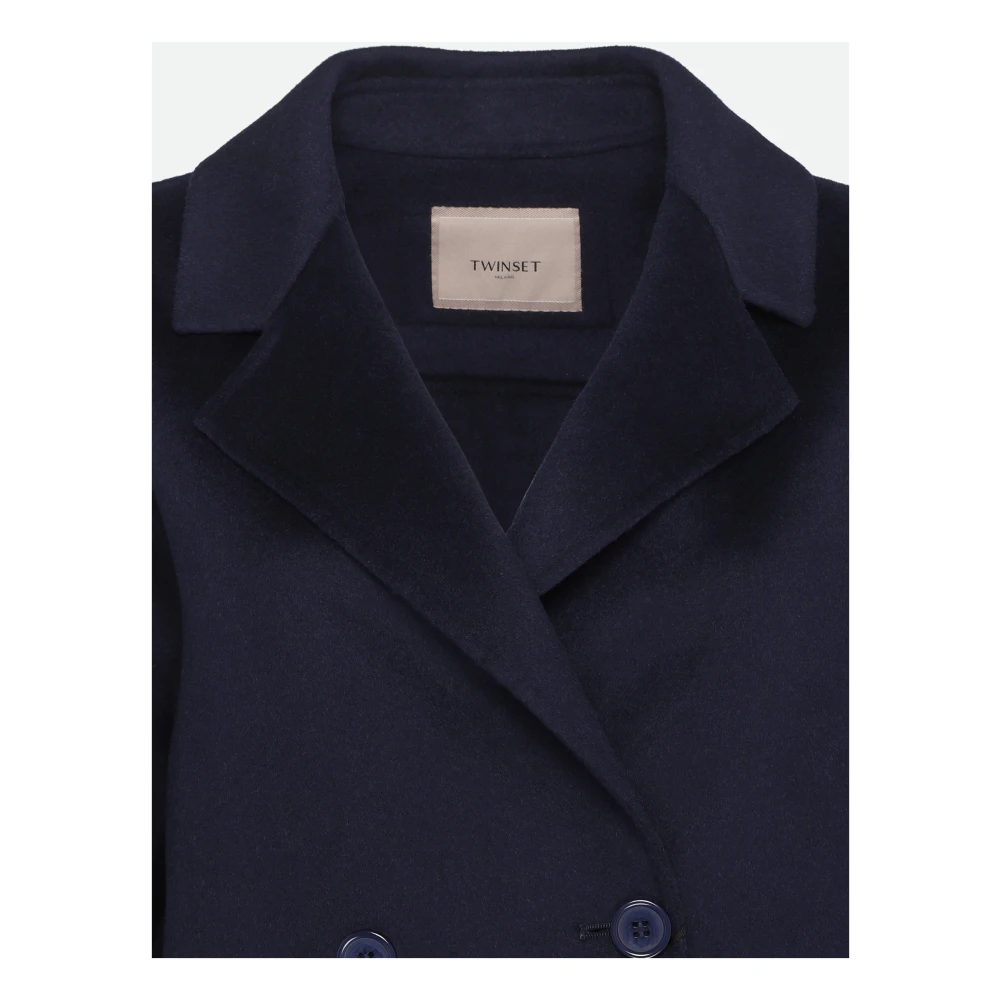 Twinset Blauwe Wollen Double-Breasted Jas Blue Dames