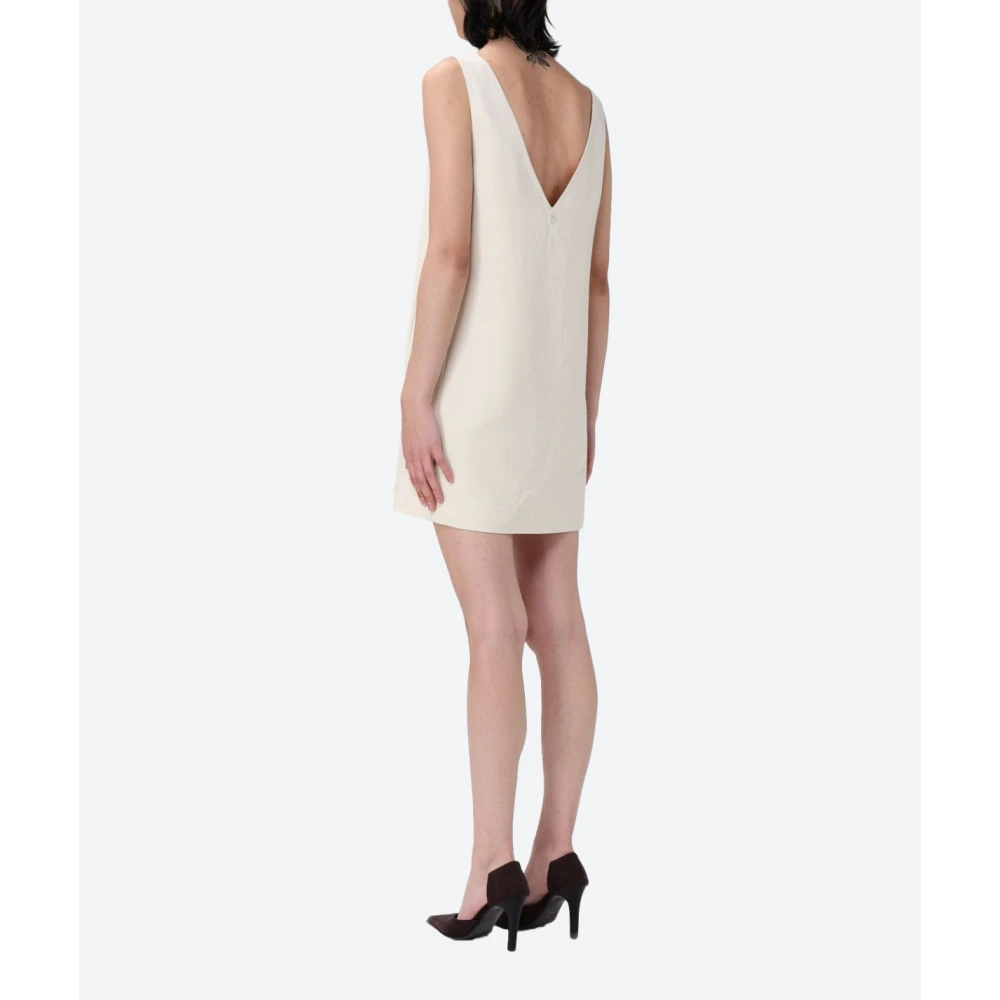 Dondup Linnen Mouwloze Jurk met V-hals Beige Dames