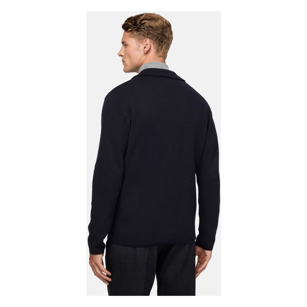 Boggi Milano Gestofd Dubbelrijig Jas van Merinowol Blue Heren
