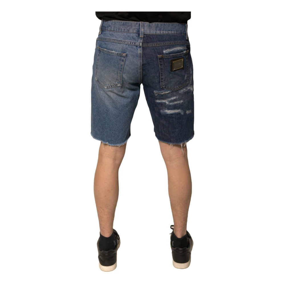 Dolce & Gabbana Versleten Bermuda Denim Shorts Blue Heren