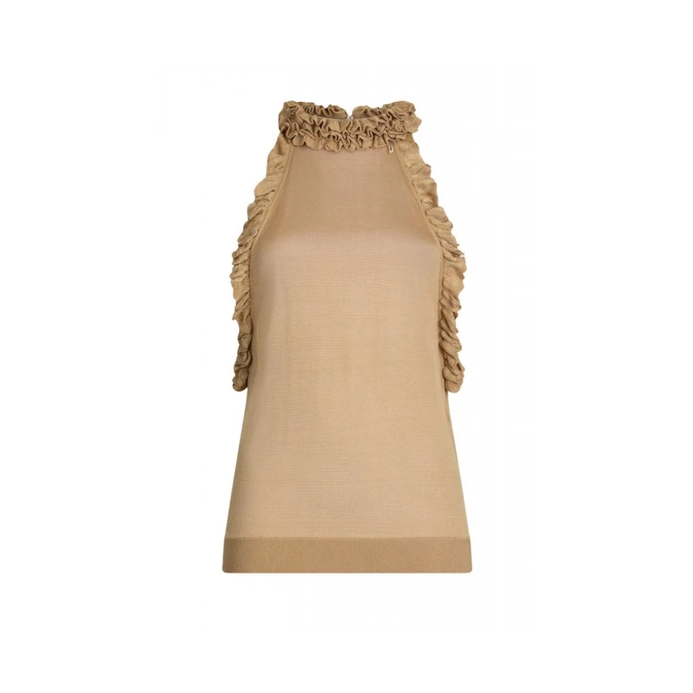 Liu Jo Beige Stickad Topp Med Volanger
