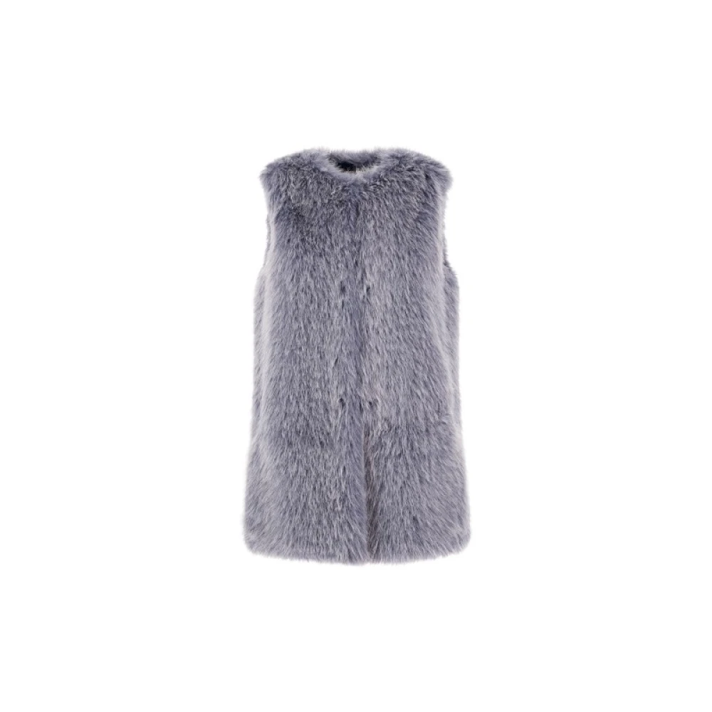 Herno Imitatiebont Kraag Vest Mouwloos Satijn Blue Dames