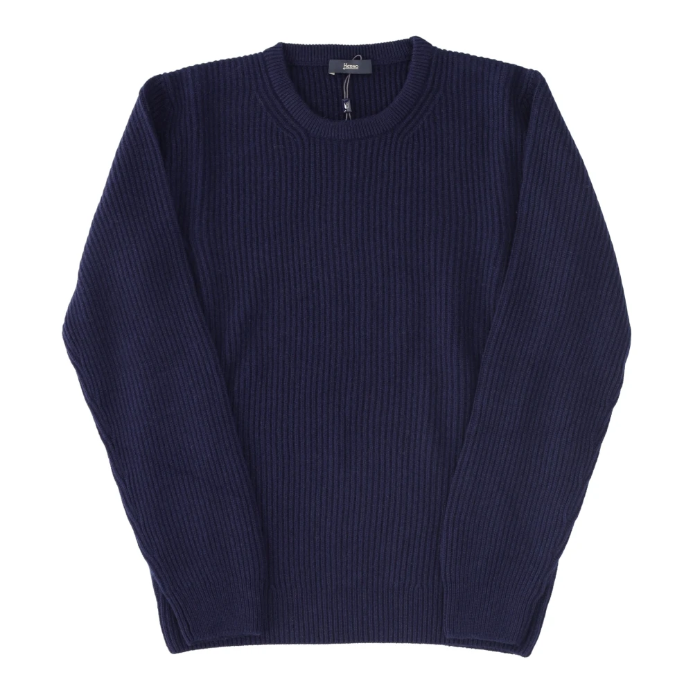 Herno Geribde trui van wol en kasjmier met ronde hals Blue Heren