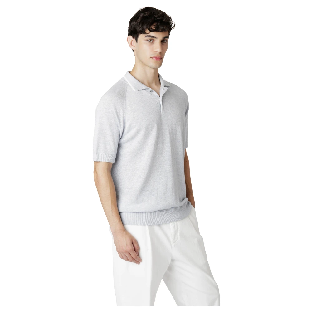 Eleventy Linnen Mouliné Raglan Polo Shirt Gray Heren