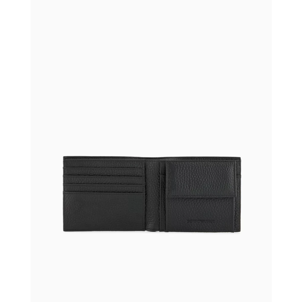 Emporio Armani Zwarte Leren Portemonnee Adelaar Ontwerp Black Heren