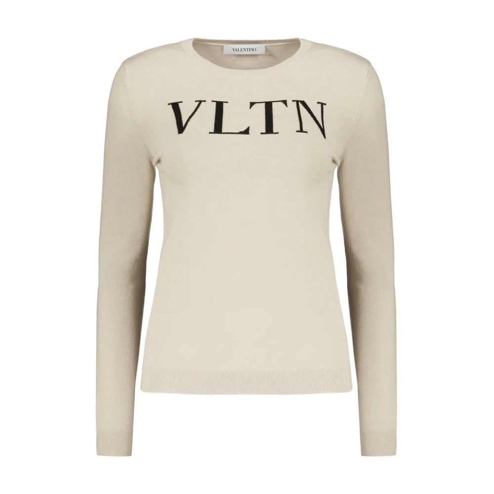 Valentino Women's Beige Round-Neck Knitwear, M, Logo Jumper